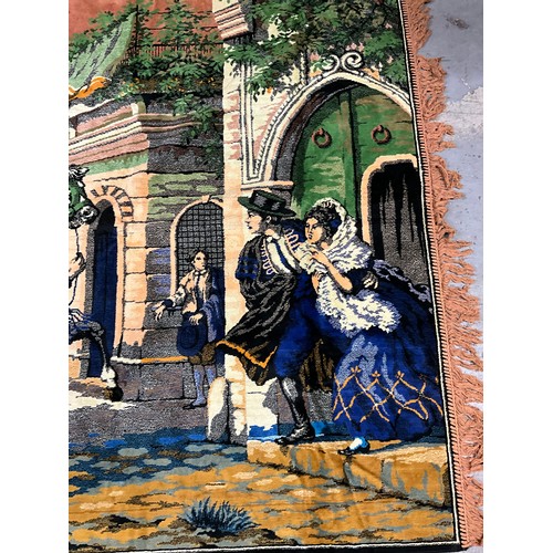 58 - VINTAGE TAPESTRY RUG DEPICTING A COACHING SCENE 70” X 45”