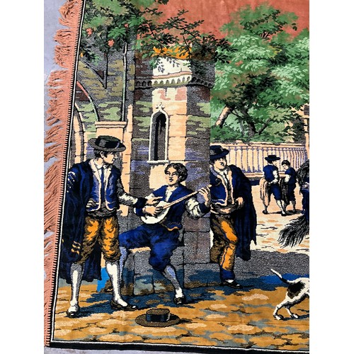 58 - VINTAGE TAPESTRY RUG DEPICTING A COACHING SCENE 70” X 45”