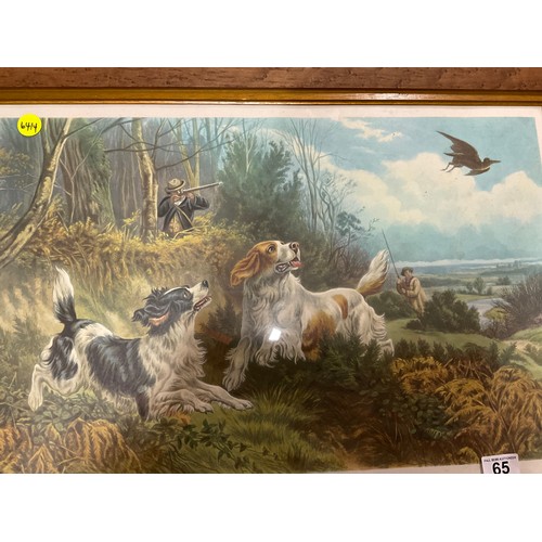 65 - FOUR FRAMED ANTIQUE SHOOTING PRINTS TITLED WILD DUCK SHOOTING , PARTRIDGE SHOOTING ETC ONE A/F 20 “X... 