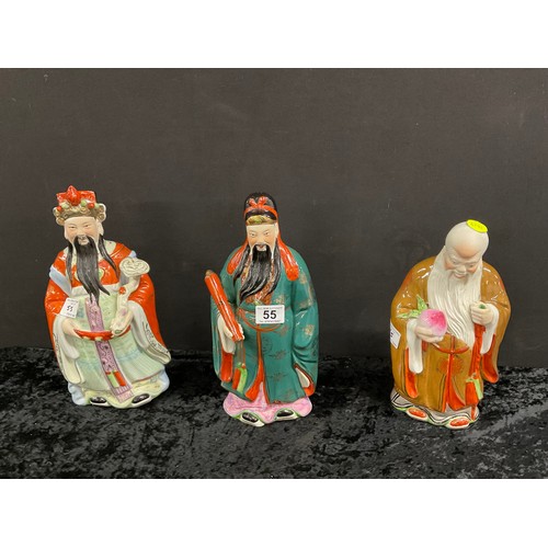 55 - THREE ORIENTAL CERAMIC FIGURES OF SCHOLARS