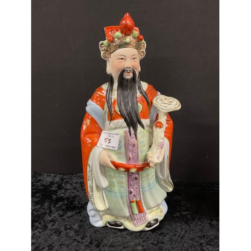 55 - THREE ORIENTAL CERAMIC FIGURES OF SCHOLARS