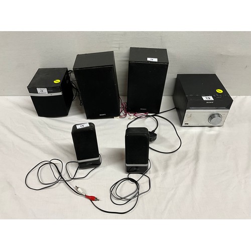 19 - SMALL SONY CD PLAYER AND SPEAKERS ALONG WITH A TRUST EXAMPLE