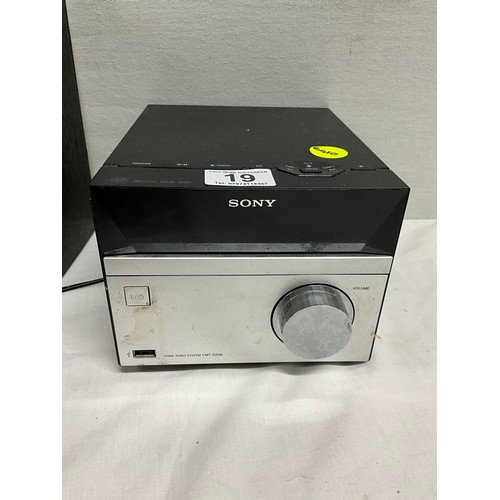 19 - SMALL SONY CD PLAYER AND SPEAKERS ALONG WITH A TRUST EXAMPLE