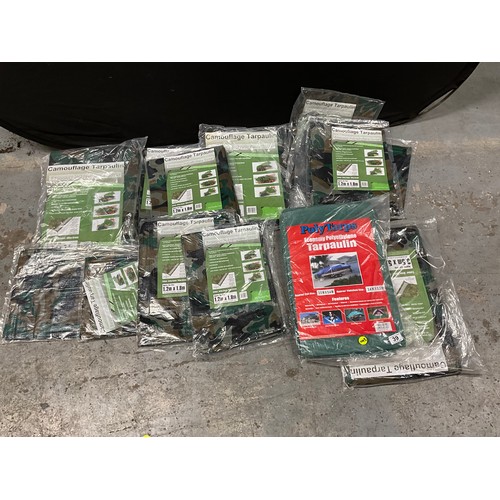 39 - QUANTITY OF NEW TARPAULINS OF VARIOUS SIZES TO INCLUDE CAMOFLAUGE EXAMPLES