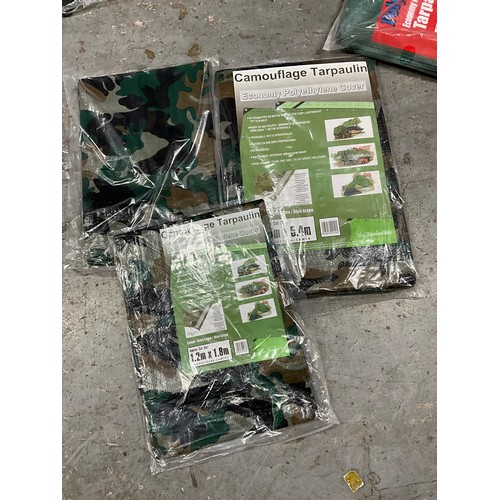 39 - QUANTITY OF NEW TARPAULINS OF VARIOUS SIZES TO INCLUDE CAMOFLAUGE EXAMPLES