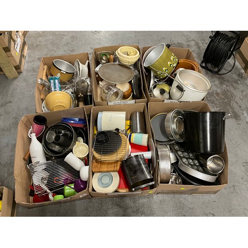 21 - THREE BOXES OF KITCHEN ITEMS TO INCLUDE FLASKS, SLOW COOKER & MIXER(WITHDRAWN) ETC