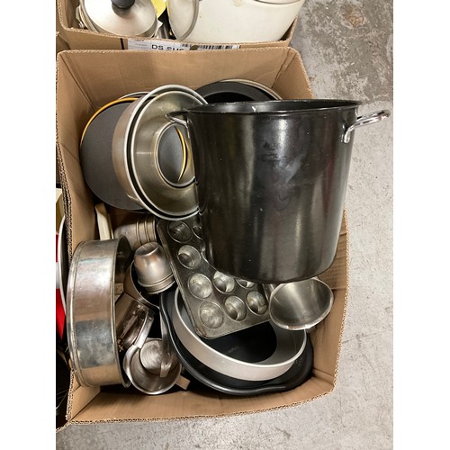 21 - THREE BOXES OF KITCHEN ITEMS TO INCLUDE FLASKS, SLOW COOKER & MIXER(WITHDRAWN) ETC