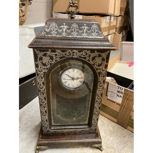 50 - TWO BOXES OF ODDS TO INCLUDE A BRASS TRIVET AND A REPRODUCTION MANTLE CLOCK ETC