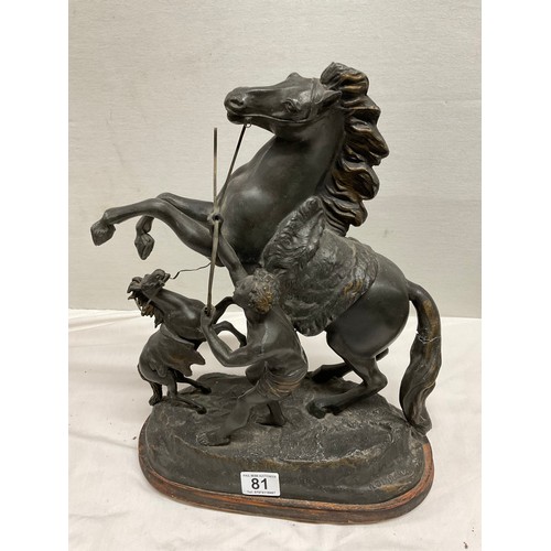 81 - PAIR OF ANTIQUE SPELTER MARLEY HORSES H16