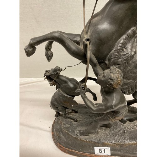 81 - PAIR OF ANTIQUE SPELTER MARLEY HORSES H16