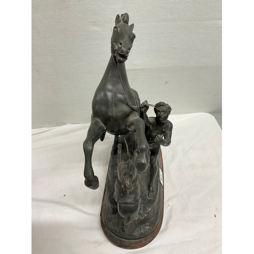 81 - PAIR OF ANTIQUE SPELTER MARLEY HORSES H16