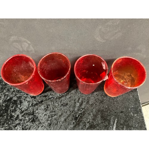 122 - QUANTITY OF VARIOUS SIZED RED GLASS BEAKERS