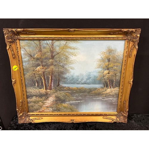 123 - THREE GILT FRAMED OILS ON CANVAS LANDSCAPES 24