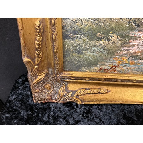 123 - THREE GILT FRAMED OILS ON CANVAS LANDSCAPES 24