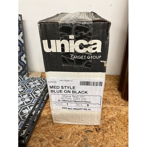 146 - QUANTITY OF UNICA MED STYLE BLUE ON BLACK TILES