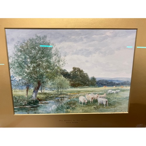 165 - WATERCOLOR SIGNED DAVID BATES ENTITLED THE MEADOW BY THE BROOK IN A WOODEN GILT GOLD ORNATE FRAME 23... 