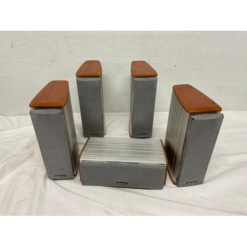 173 - SET OF DENON SURROUND SOUND SPEAKERS INCLUDING A LARGE SUB BASE NO AMPLIFIER