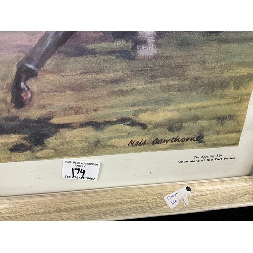 174 - PAIR OF RACEHORSE THEMED PRINTS SIGNED BY NEIL CAWTHORNE ENTITLED BRIGADIER GERARD AND MILL REEF 27”... 