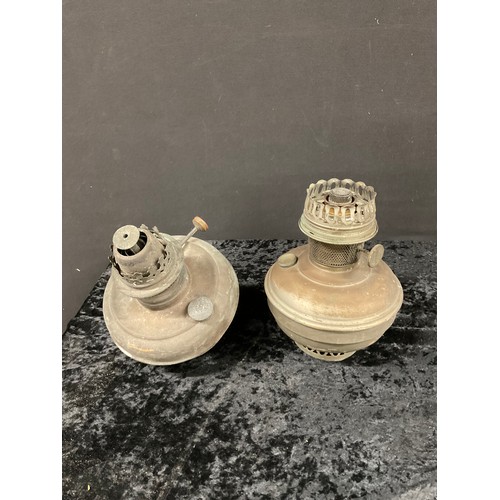 183 - TWO VINTAGE OIL LAMPS WITH FITTINGS AND A QUANTITY OF SPARES A/F