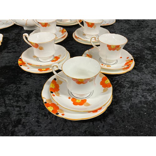 205 - QUANTITY OF ENGLISH CHINA PANSY DESIGN HAND PAINTED INCLUDING CUPS, SAUCERS, TEAPOT, SIDE PLATE ETC ... 