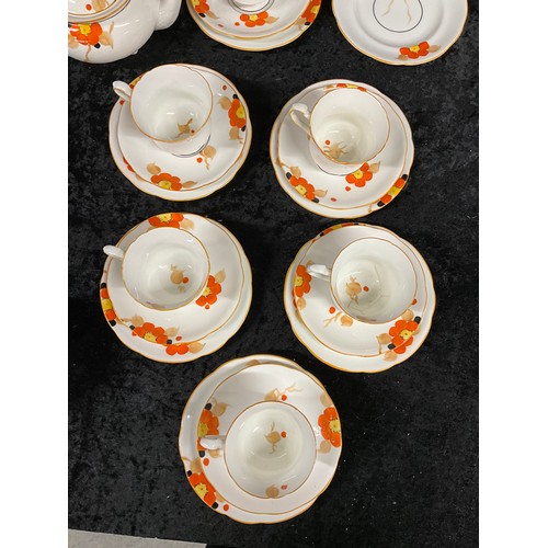 205 - QUANTITY OF ENGLISH CHINA PANSY DESIGN HAND PAINTED INCLUDING CUPS, SAUCERS, TEAPOT, SIDE PLATE ETC ... 