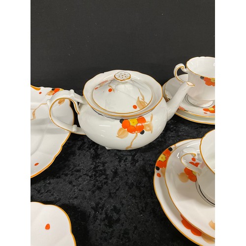 205 - QUANTITY OF ENGLISH CHINA PANSY DESIGN HAND PAINTED INCLUDING CUPS, SAUCERS, TEAPOT, SIDE PLATE ETC ... 