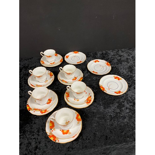 205 - QUANTITY OF ENGLISH CHINA PANSY DESIGN HAND PAINTED INCLUDING CUPS, SAUCERS, TEAPOT, SIDE PLATE ETC ... 