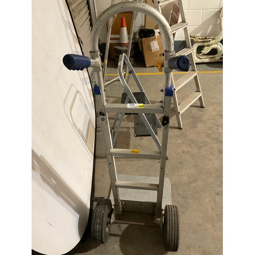 244 - LARGE 7 STEP LADDER, ADDITIONAL 2 STEP FOLDING LADDER AND ALUMINIUM STACKER TROLLEY