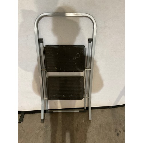 244 - LARGE 7 STEP LADDER, ADDITIONAL 2 STEP FOLDING LADDER AND ALUMINIUM STACKER TROLLEY