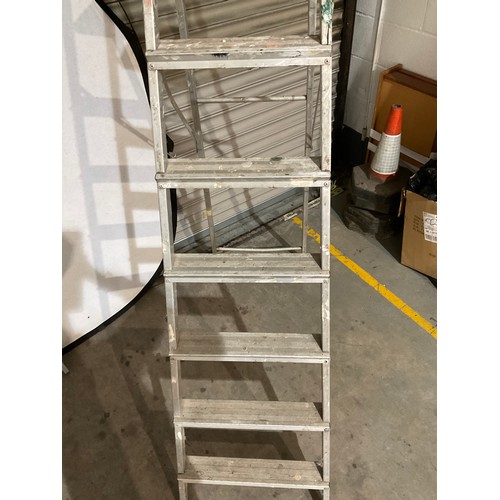 244 - LARGE 7 STEP LADDER, ADDITIONAL 2 STEP FOLDING LADDER AND ALUMINIUM STACKER TROLLEY