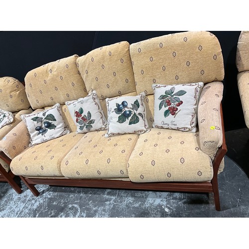 269 - MODERN UPHOLSTERED FRAMED THREE PIECE SUITE WITH CUSHIONS