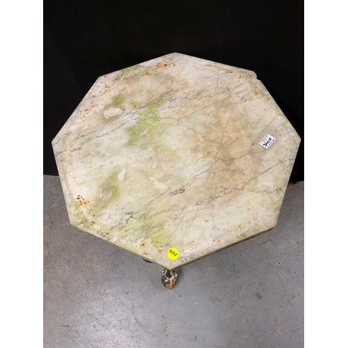 340A - VICTORIAN CAST IRON PUB TABLE HEXAGONAL MARBLE TOP H30