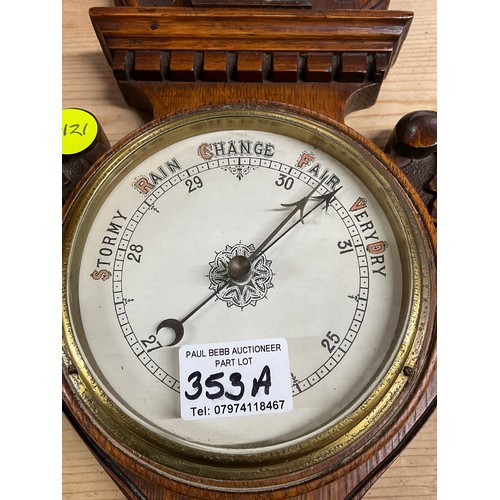 353A - EDWARDIAN BAROMETER IN A CARVED OAK CASE H24