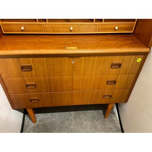 343 - VINTAGE TEAK CYLINDER TOP BUREAU ON SQUARE TAPERING LEGS W35