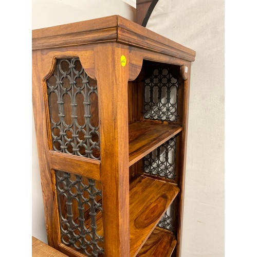 349 - MODERN ORIENTAL STYLE FREE STANDING BOOKCASE WITH METAL TRELLIS ENDS W28