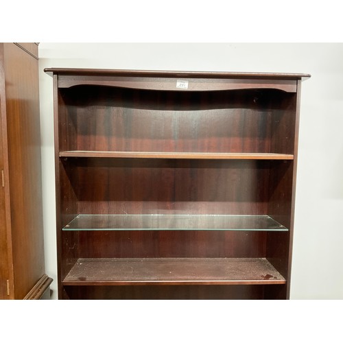 351 - MODERN BADGED STAG  MAHOGANY FREE STANDING BOOK CASE W33