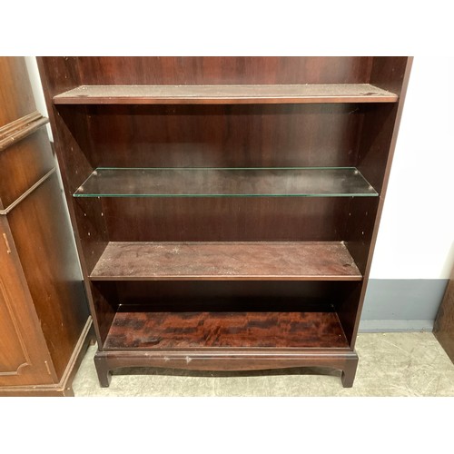 351 - MODERN BADGED STAG  MAHOGANY FREE STANDING BOOK CASE W33