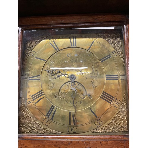 355 - OAK CASED BRASS FACED 30 HOUR GRANDFATHER CLOCK BY  JAMES WEBSTER OF SALOP 11