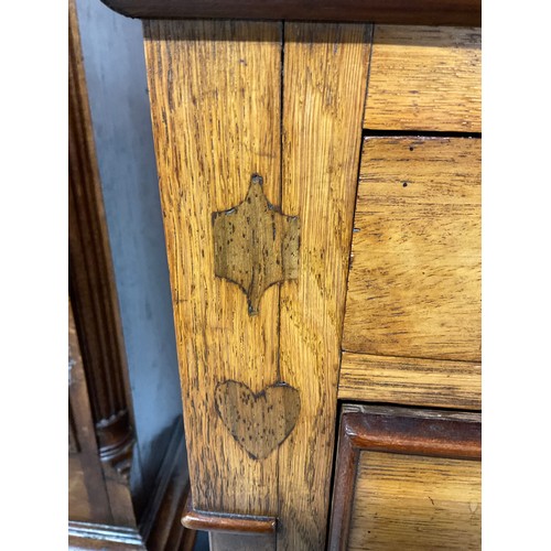 356 - VICTORIAN GOLDEN OAK TWO OVER THREE BRACKET FOOT CHEST WITH THREE SECRET DRAWERS TO TOP W47