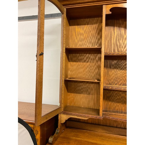 358 - LARGE EDWARDIAN DRESSER WITH OPEN CENTER RACK FLANKED BY 2 GLAED DOORS OVER 3 CENTRAL DRAWERS FLANKE... 