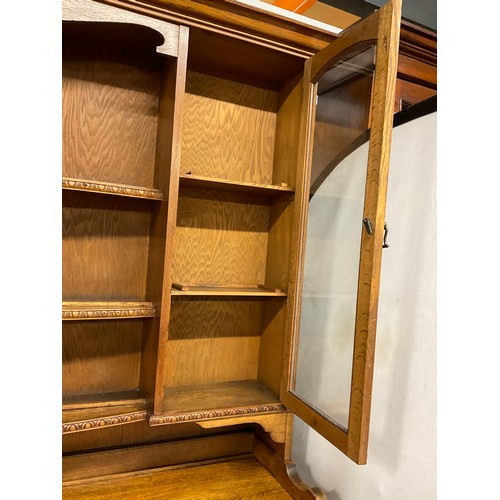 358 - LARGE EDWARDIAN DRESSER WITH OPEN CENTER RACK FLANKED BY 2 GLAED DOORS OVER 3 CENTRAL DRAWERS FLANKE... 