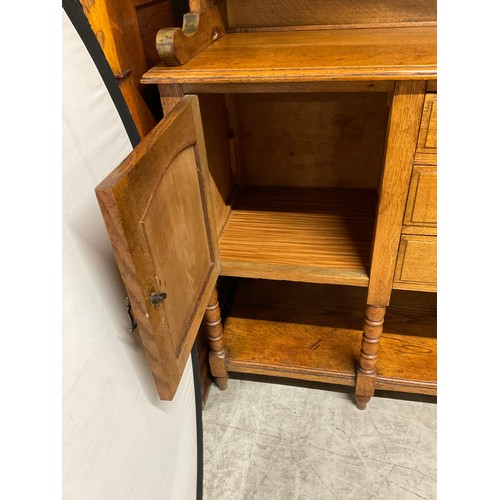 358 - LARGE EDWARDIAN DRESSER WITH OPEN CENTER RACK FLANKED BY 2 GLAED DOORS OVER 3 CENTRAL DRAWERS FLANKE... 