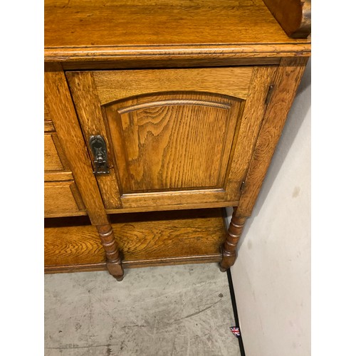 358 - LARGE EDWARDIAN DRESSER WITH OPEN CENTER RACK FLANKED BY 2 GLAED DOORS OVER 3 CENTRAL DRAWERS FLANKE... 