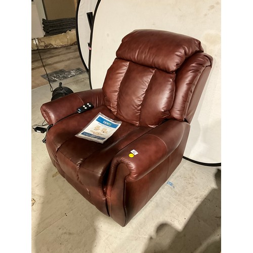 266 - BROWN LEATHER RISE AND RECLINE CHAIR