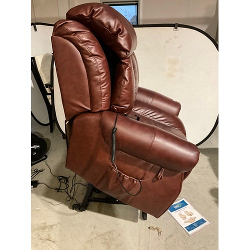 266 - BROWN LEATHER RISE AND RECLINE CHAIR