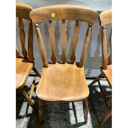 272 - SET OF 4 VICTORIAN BAR BACK KITCHEN CHAIRS WITH TURNED LEGS AND ELM SEATS