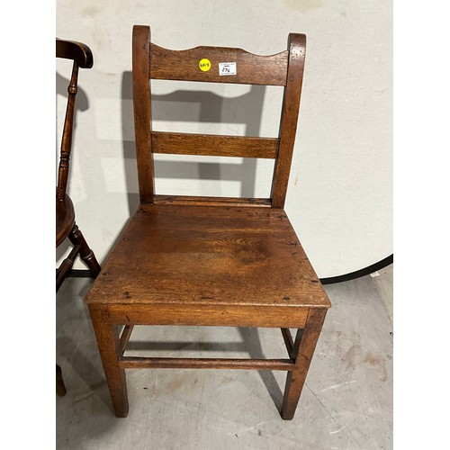 274 - VICTORIAN OAK KITCHEN CHAIR AND EDWARDIAN SPINDLE BACK KITCHEN CHAIR