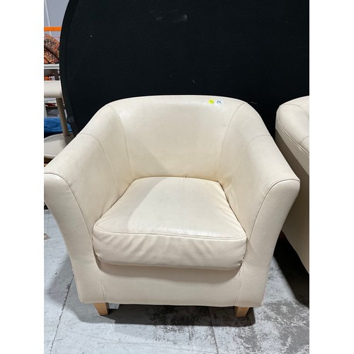 278 - PAIR OF CREAM TUB ARM CHAIRS ON SQUARE TAPERING LEGS W 30