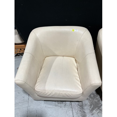 278 - PAIR OF CREAM TUB ARM CHAIRS ON SQUARE TAPERING LEGS W 30