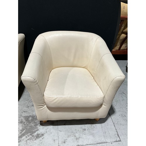 278 - PAIR OF CREAM TUB ARM CHAIRS ON SQUARE TAPERING LEGS W 30